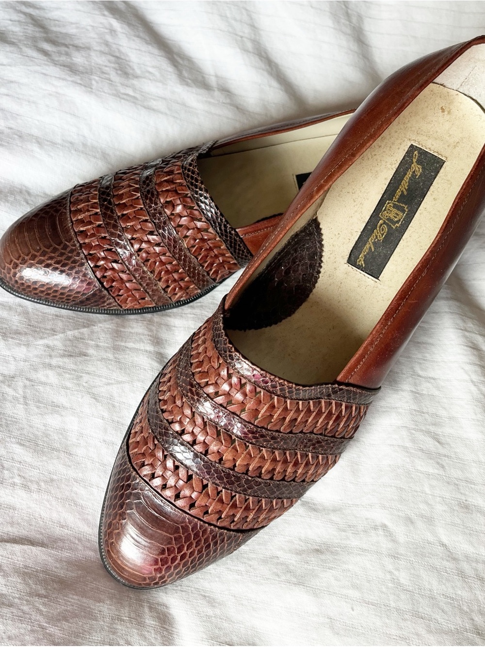 Jonathan Richard Brown Genuine Leather Snakeskin Loafers Men's 10.5D Woven Shoes